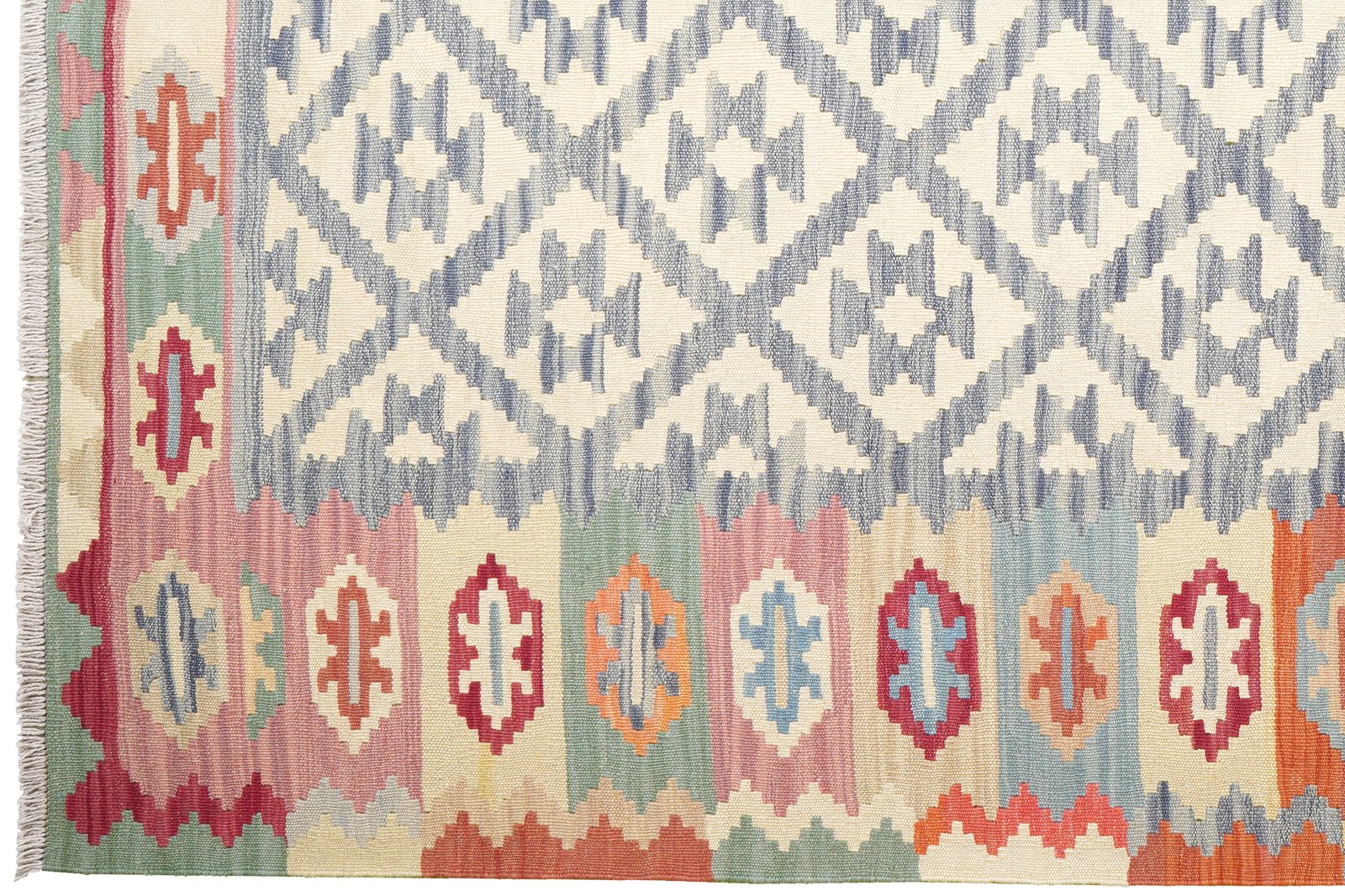 Kelim Gashgai — Handmade, 176x258 cm, Blue, 100% Virgin Wool | View 3
