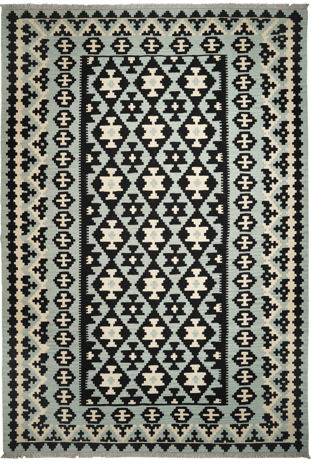 Kelim Gashgai — Handmade, 203x301 cm, Black, 100% Virgin Wool | Main view