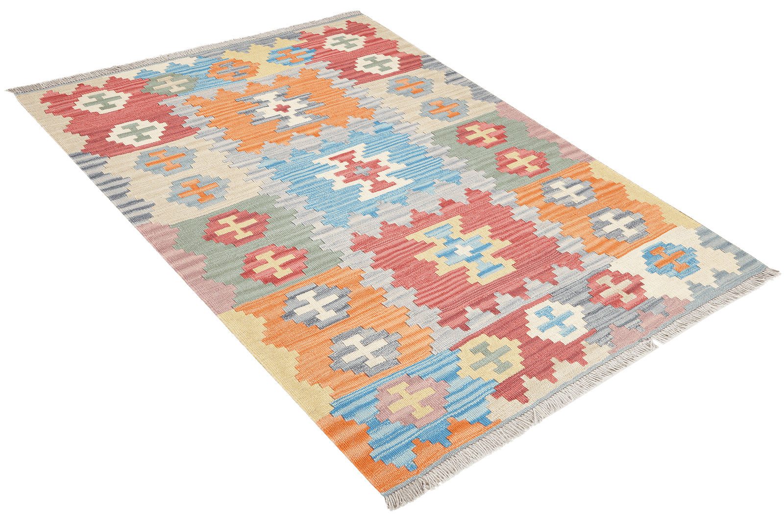 Kelim Gashgai — Handmade, 104x149 cm, Blue, 100% Virgin Wool | View 4