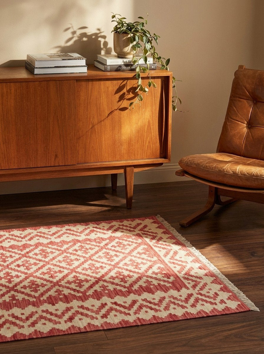 Kelim Gashgai — Handgefertigt, 153x105 cm, Beige, 100% Virgin Wool | Back view