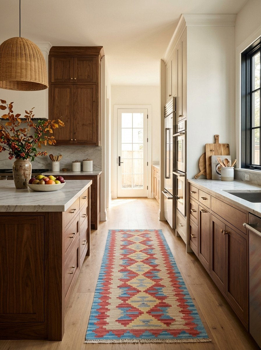 Kelim Gashgai — Handgefertigt, 189x58 cm, Rot, 100% Virgin Wool | Back view