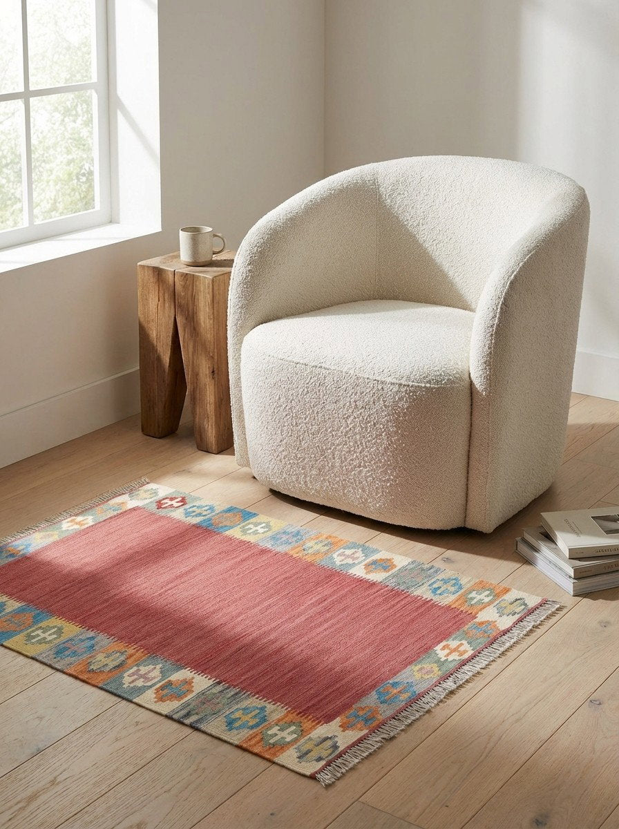 Kelim Gashgai — Handgefertigt, 150x102 cm, Bunt, 100% Virgin Wool | Detail view