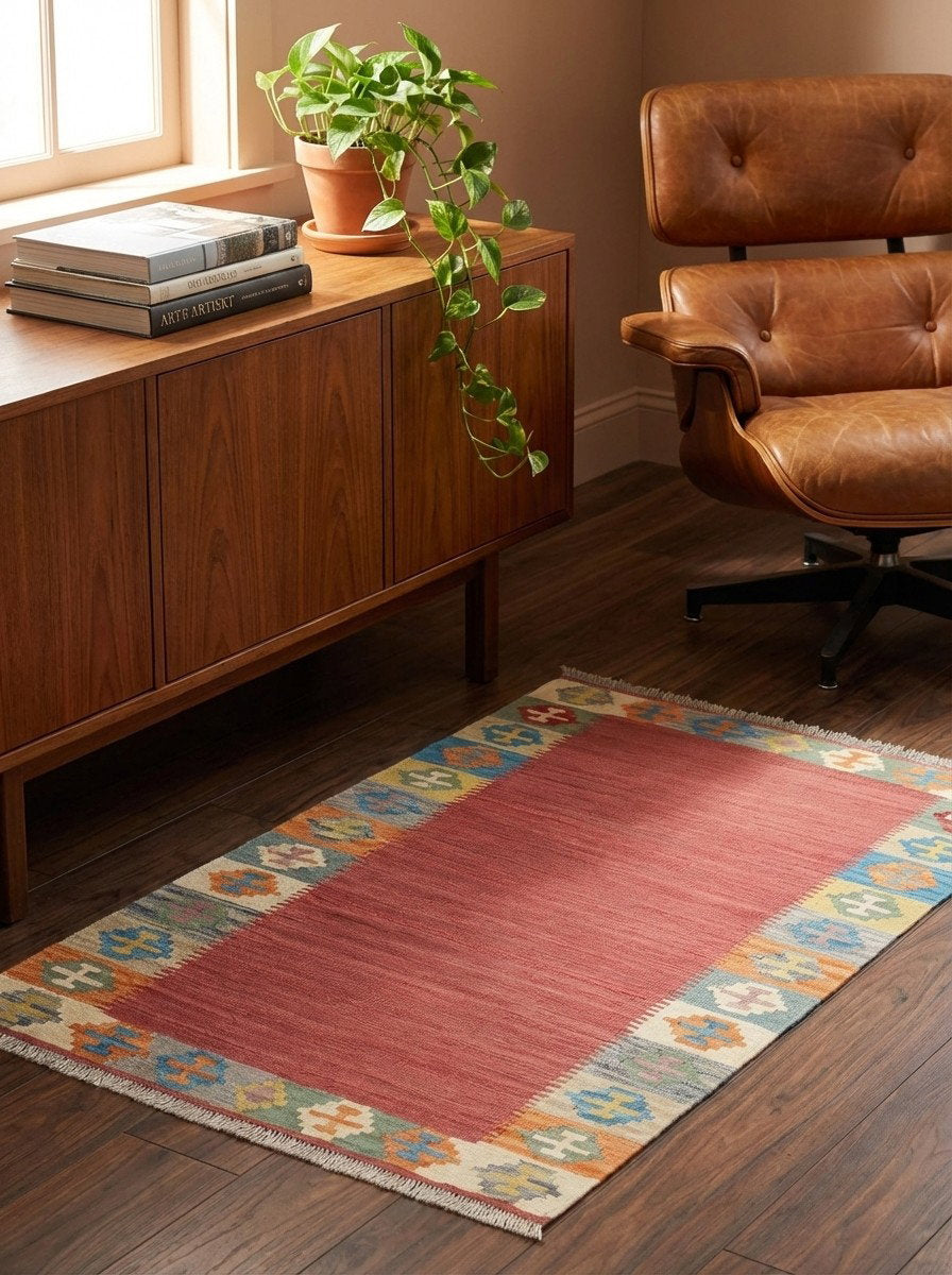 Kelim Gashgai — Handgefertigt, 150x102 cm, Bunt, 100% Virgin Wool | Back view