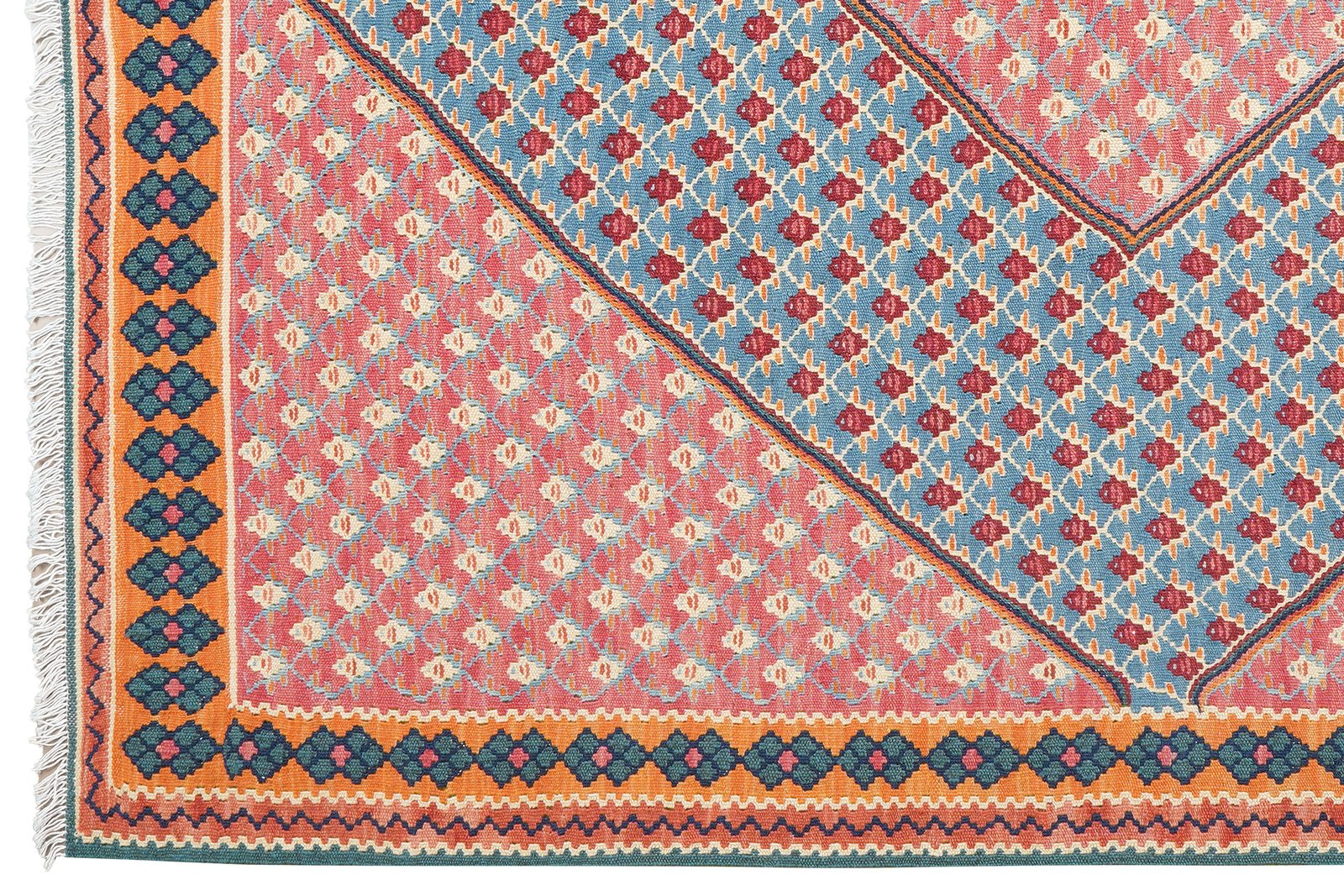 Kelim Senneh — Handmade, 160x191 cm, Blue, 100% Virgin Wool | View 3