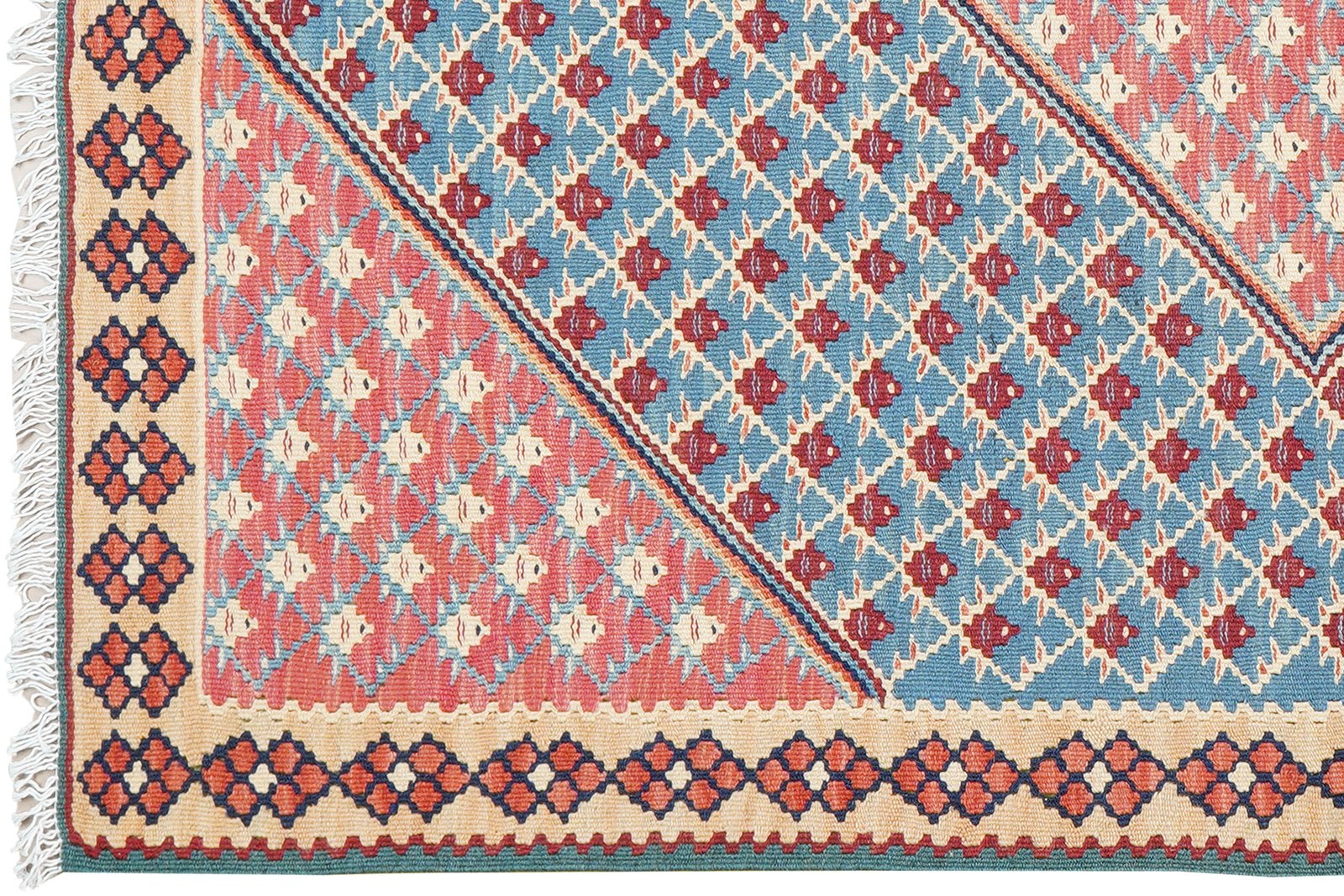 Kelim Senneh — Handmade, 105x148 cm, Blue, 100% Virgin Wool | View 3