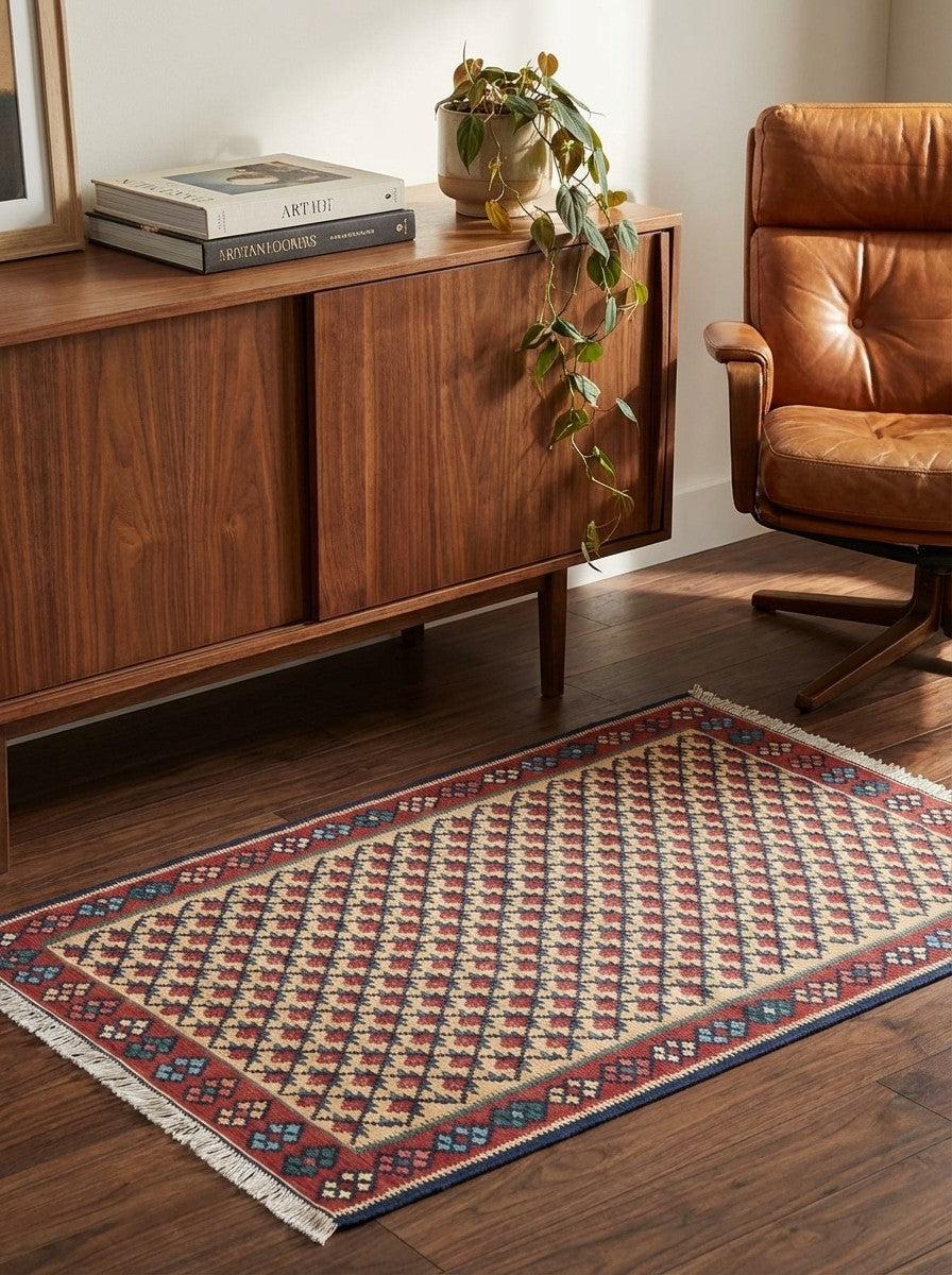 Kelim Senneh — Handmade, 97x145 cm, Multicolor, 100% Virgin Wool | Back view