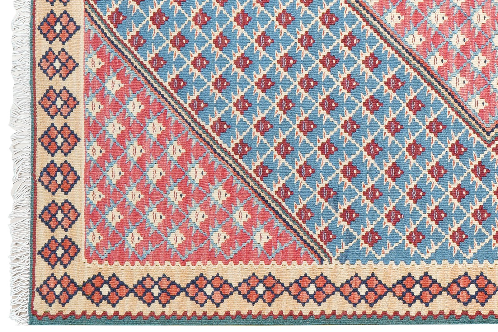 Kelim Senneh — Handmade, 107x151 cm, Blue, 100% Virgin Wool | View 3