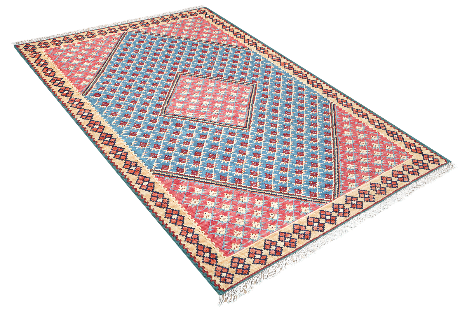Kelim Senneh — Handmade, 107x151 cm, Blue, 100% Virgin Wool | View 4