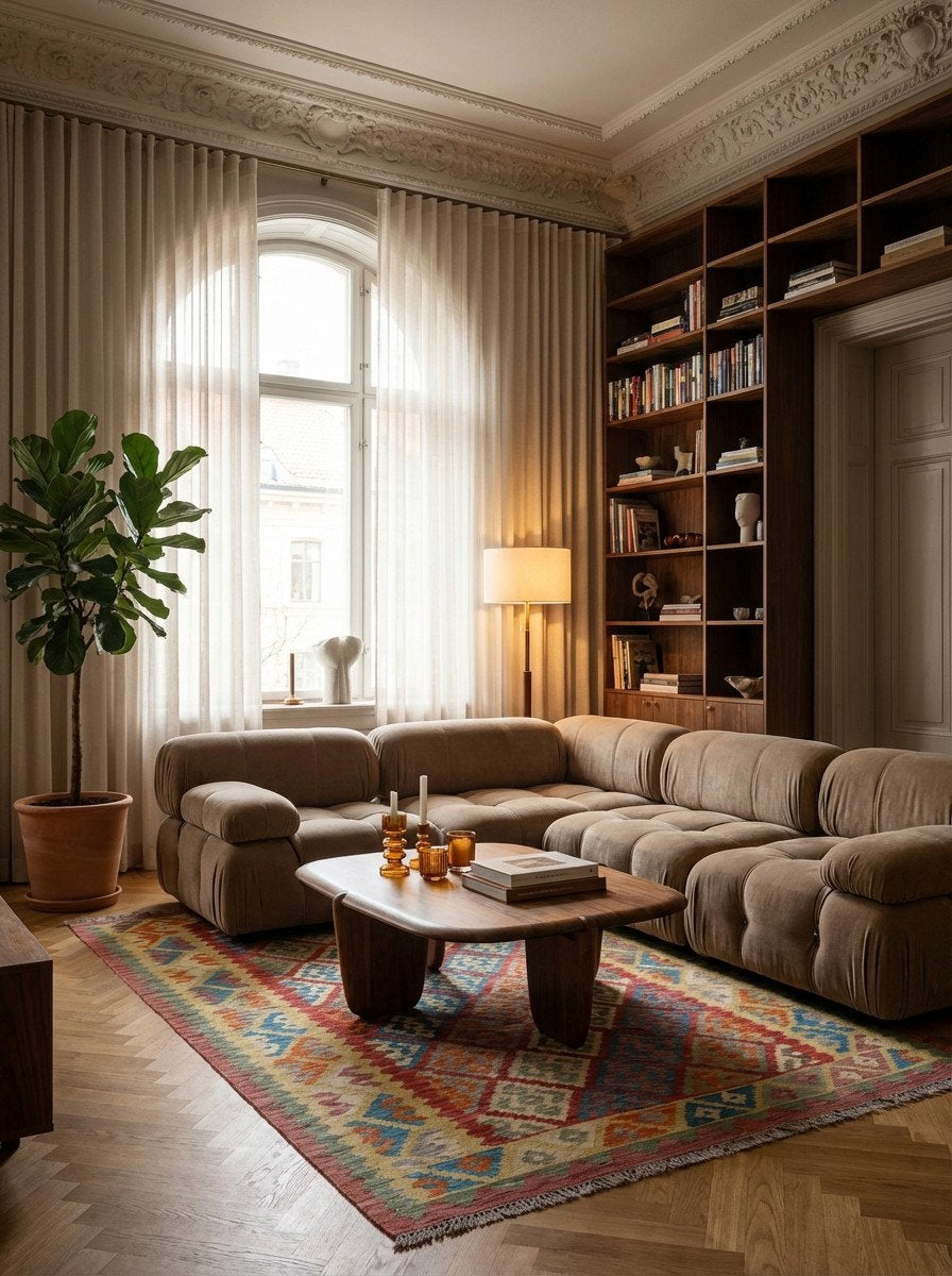 Kelim Gashgai — Handgefertigt, 253x182 cm, Gelb, 100% Virgin Wool | Back view