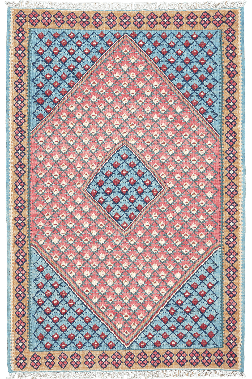 Kelim Senneh — Handmade, 100x153 cm, Blue, 100% Virgin Wool | Main view