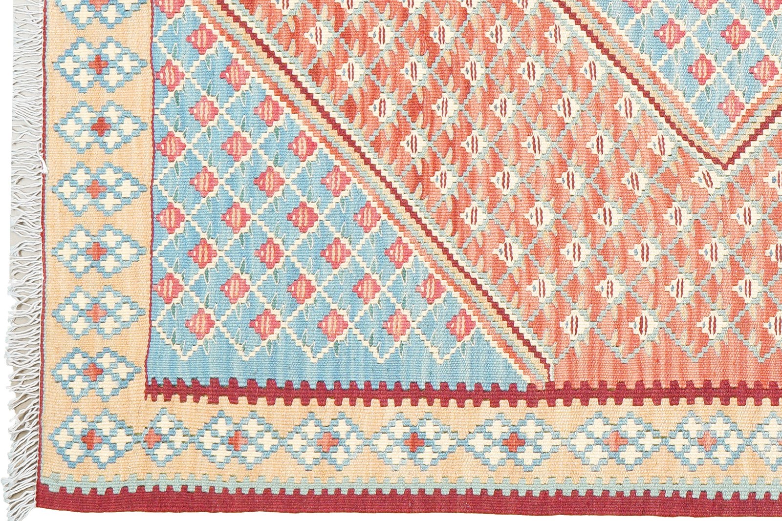 Kelim Senneh — Handmade, 104x141 cm, Blue, 100% Virgin Wool | View 3