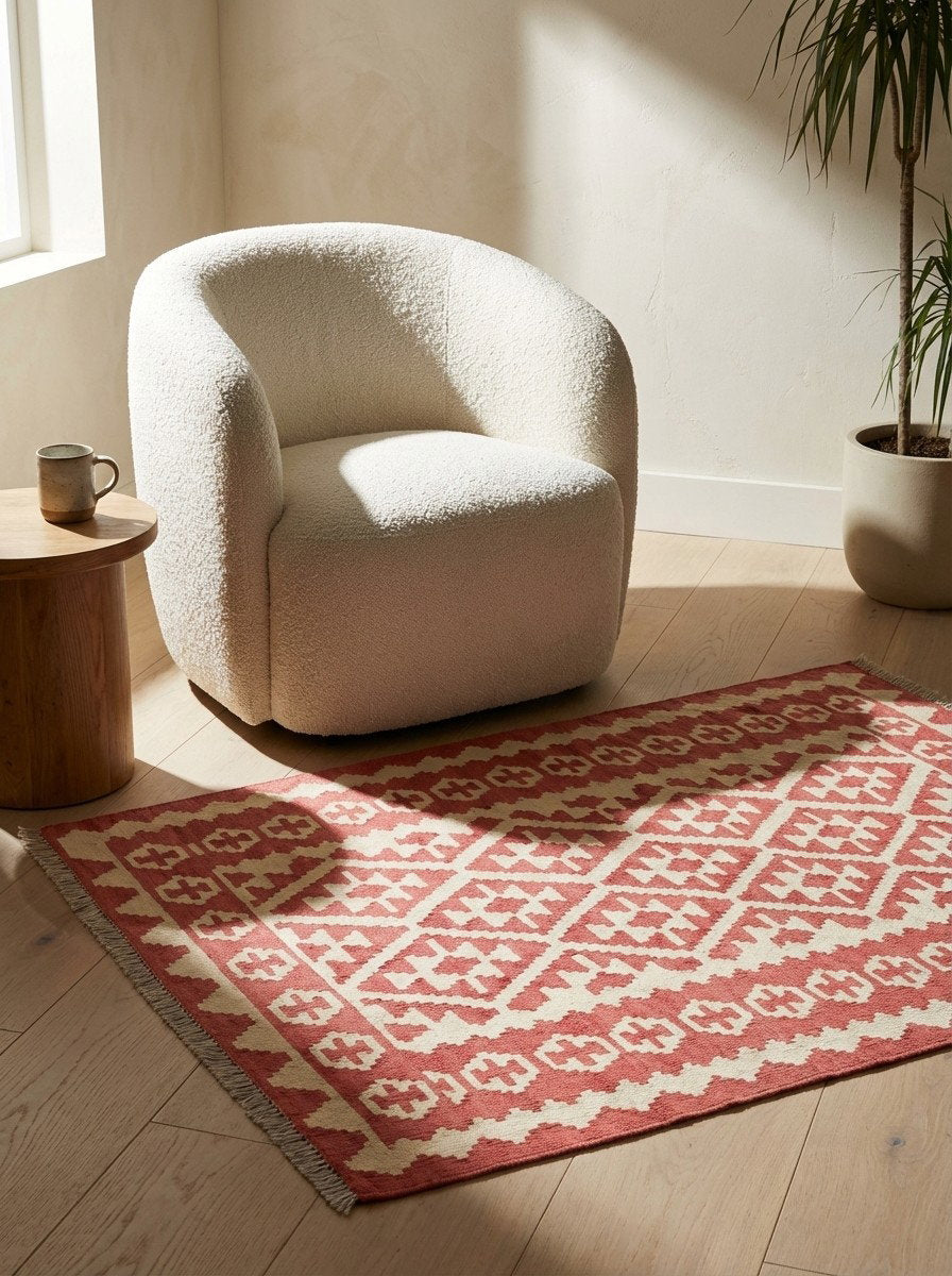 Kelim Gashgai — Handgefertigt, 145x108 cm, Beige, 100% Virgin Wool | Detail view