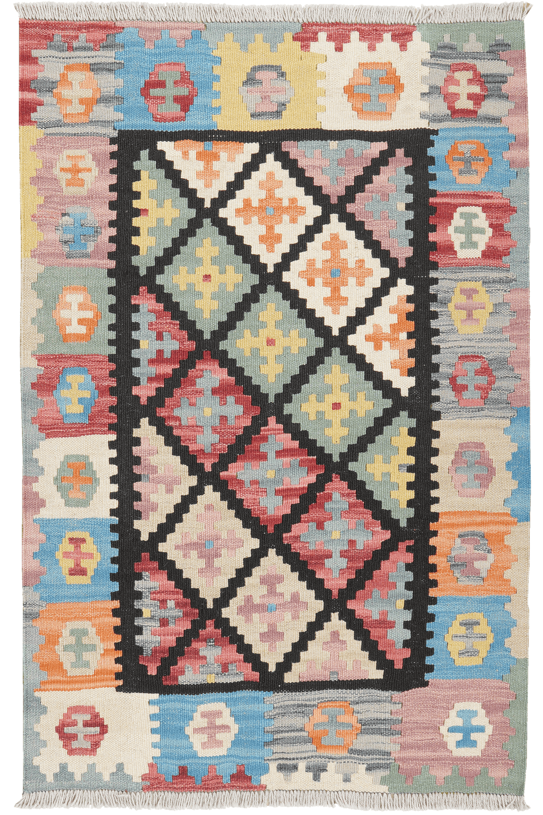 Kelim Gashgai — Handmade, 80x121 cm, Black, 100% Virgin Wool | Main view