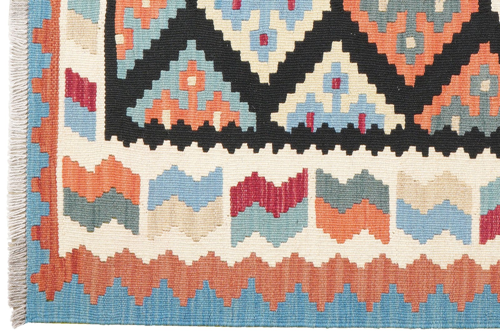 Kelim Gashgai — Handmade, 108x147 cm, Black, 100% Virgin Wool | View 3