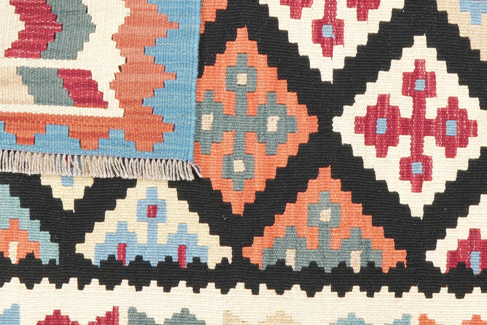 Kelim Gashgai — Handmade, 108x147 cm, Black, 100% Virgin Wool | View 6