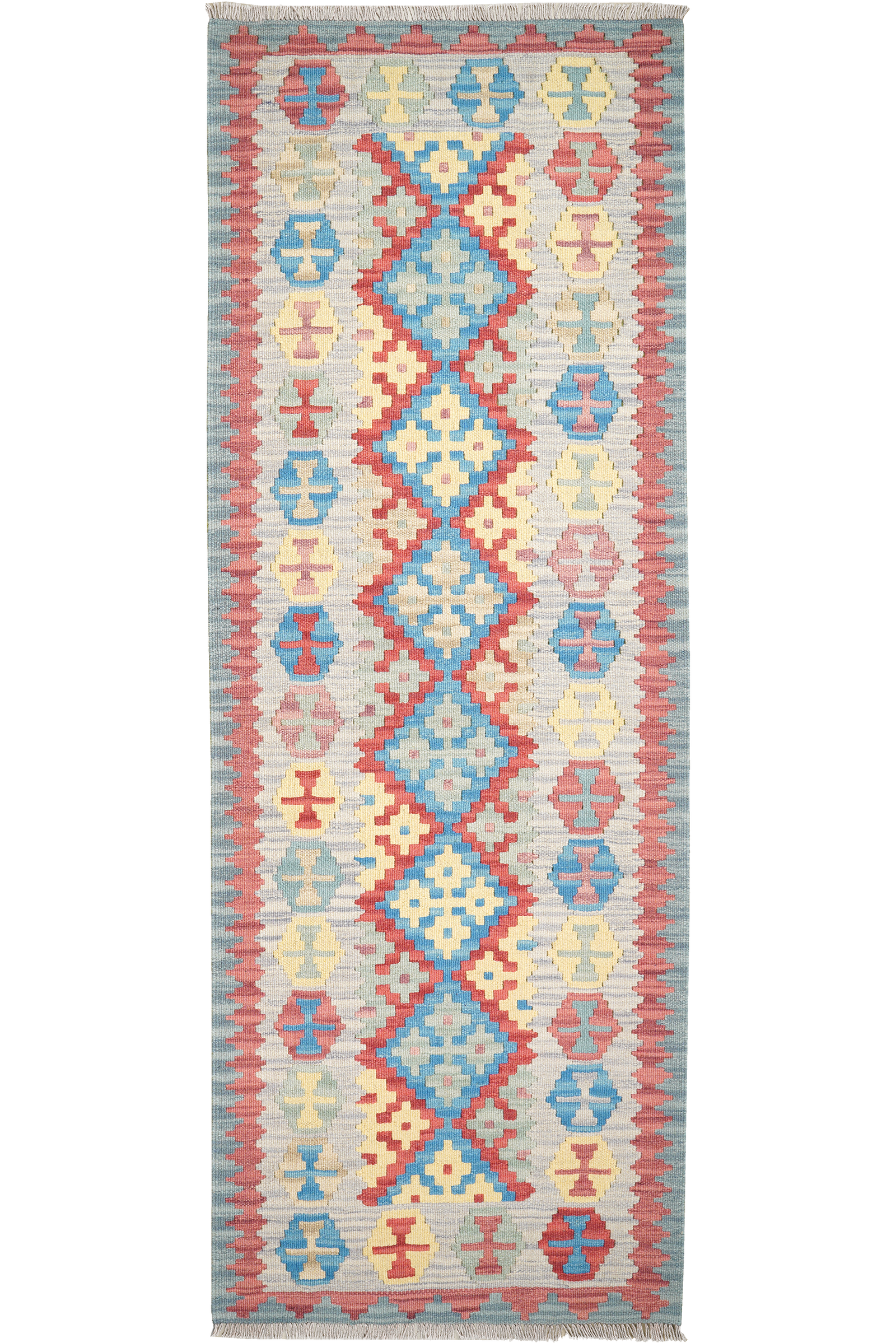 Kelim Gashgai — Handgefertigt, 239x84 cm, Grau, 100% Virgin Wool | Main view