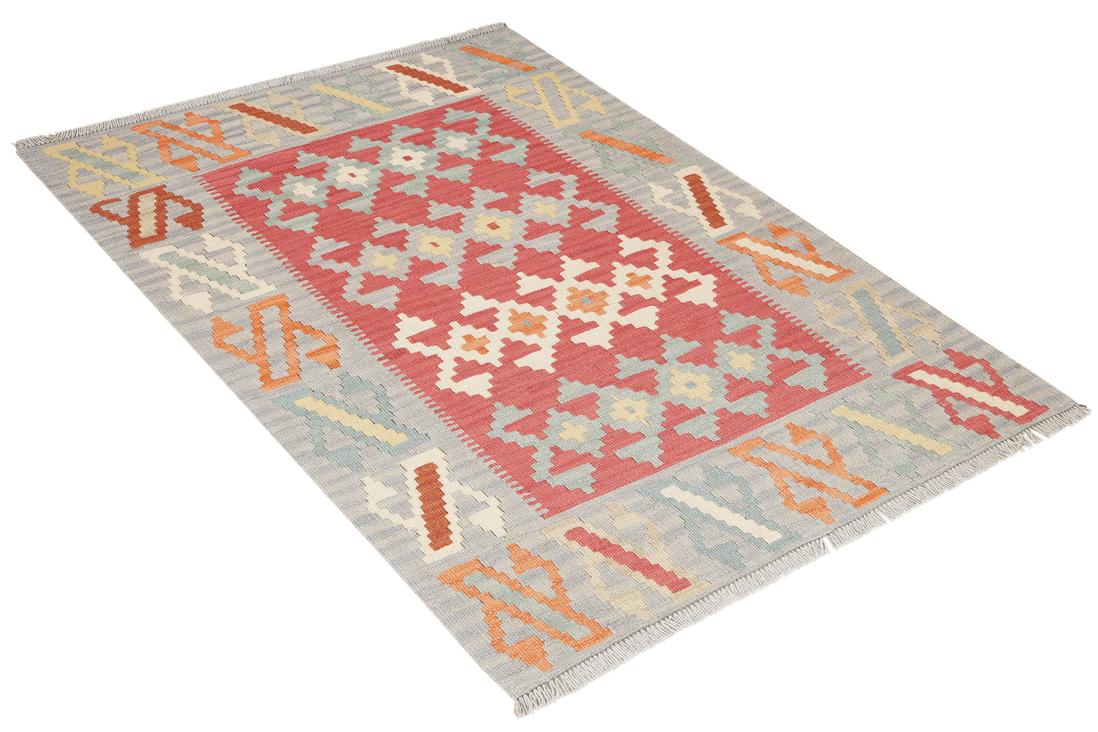 Kelim Gashgai — Handmade, 108x142 cm, Red, 100% Virgin Wool | View 4