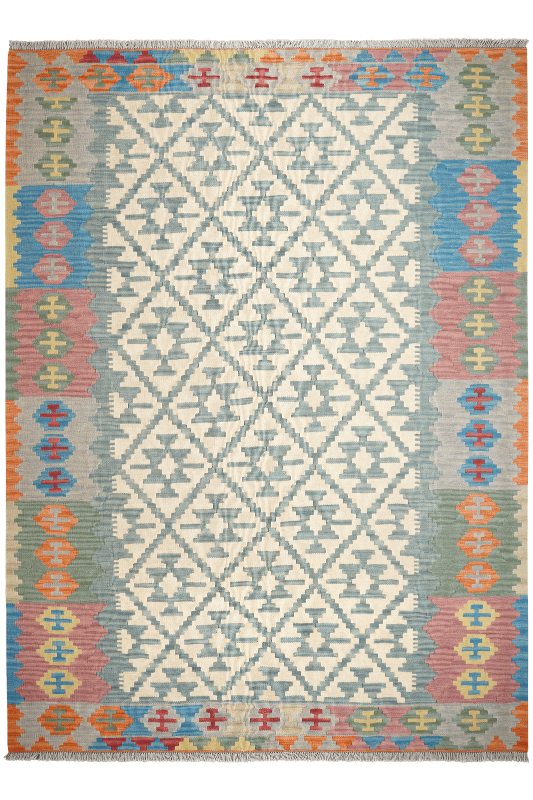Kelim Gashgai — Handmade, 176x240 cm, Green, 100% Virgin Wool | Main view