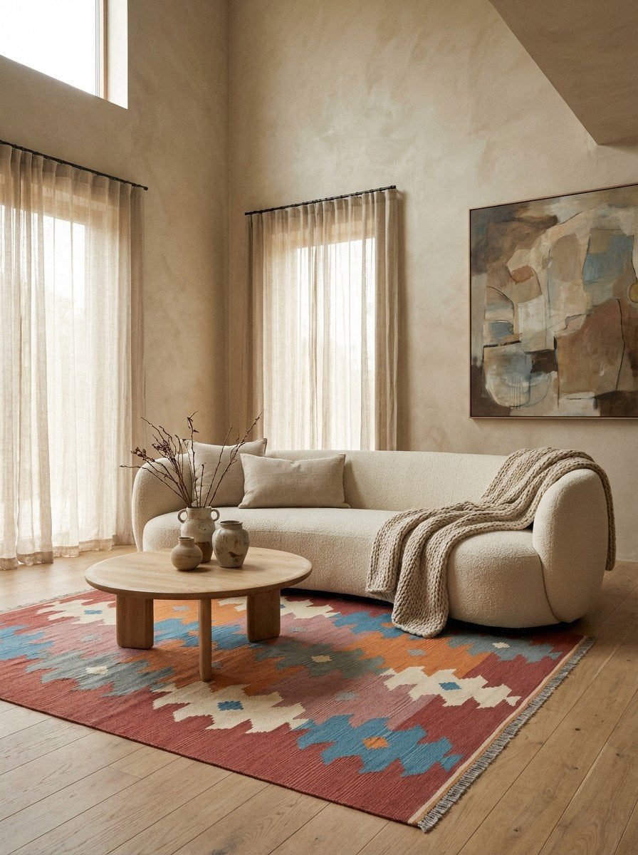 Kelim Gashgai — Handgefertigt, 242x169 cm, Rot, 100% Virgin Wool | Detail view