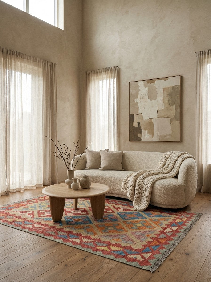 Kelim Gashgai — Handmade, 158x194 cm, Beige, 100% Virgin Wool | Detail view