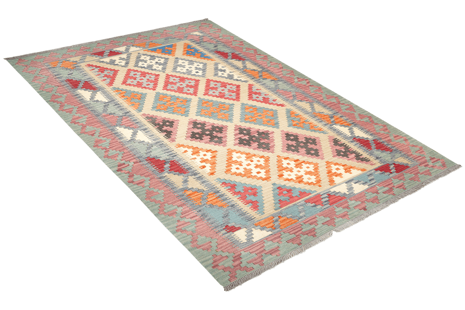 Kelim Gashgai — Handmade, 180x263 cm, Beige, 100% Virgin Wool | View 4