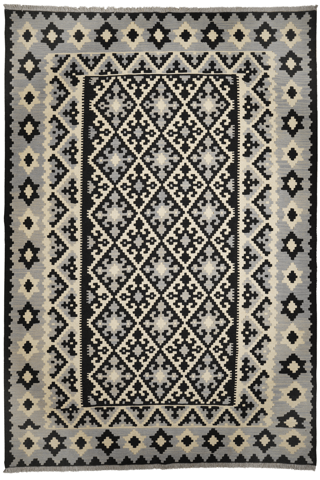 Kelim Gashgai — Handmade, 206x300 cm, Black, 100% Virgin Wool | Main view