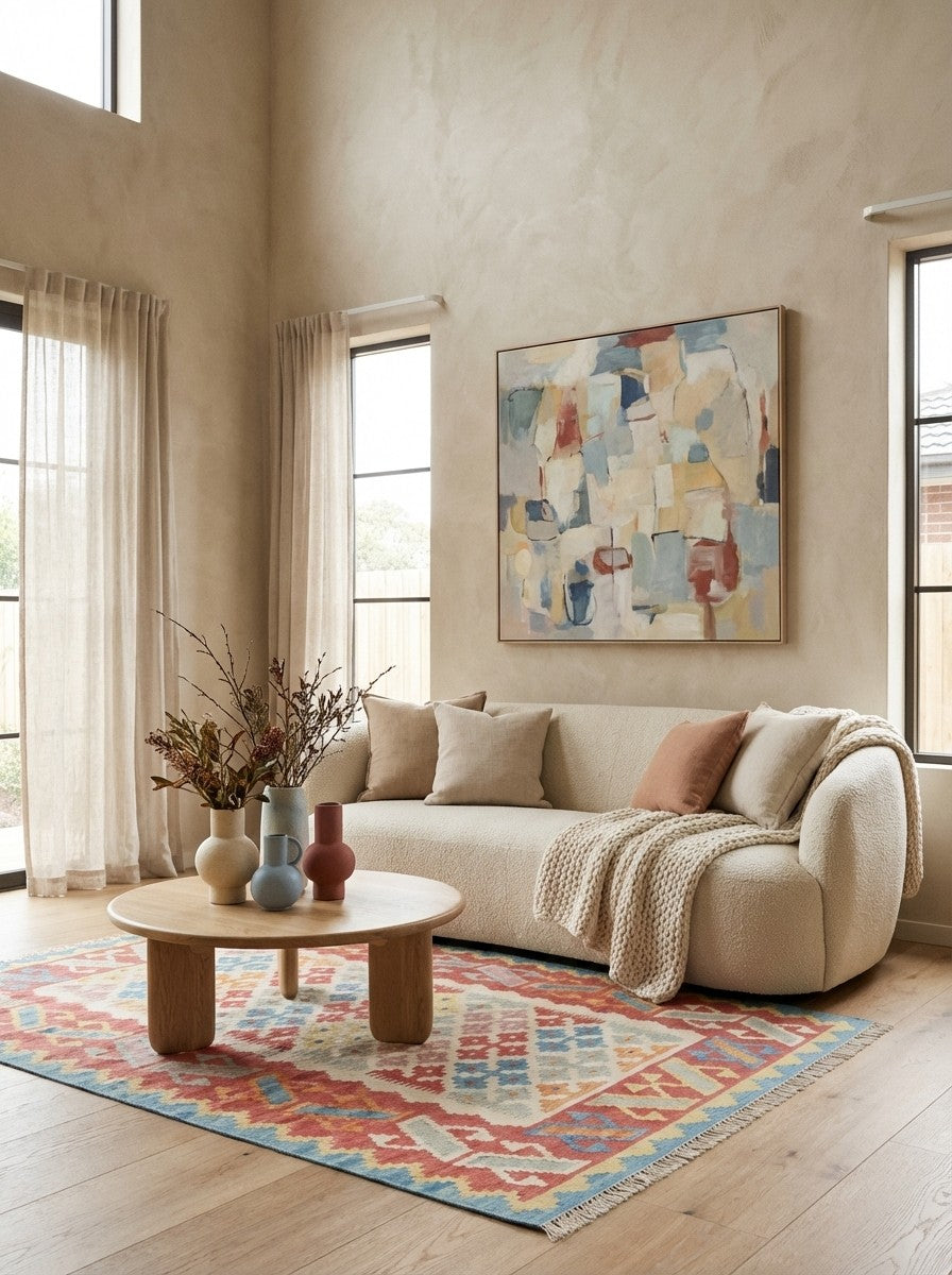 Kelim Gashgai — Handmade, 126x176 cm, Beige, 100% Virgin Wool | Detail view