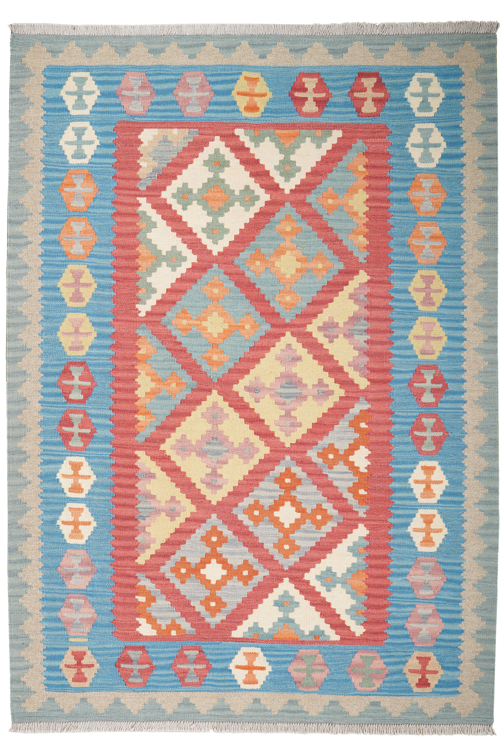 Kelim Gashgai — Handgefertigt, 180x128 cm, Blau, 100% Virgin Wool | Main view