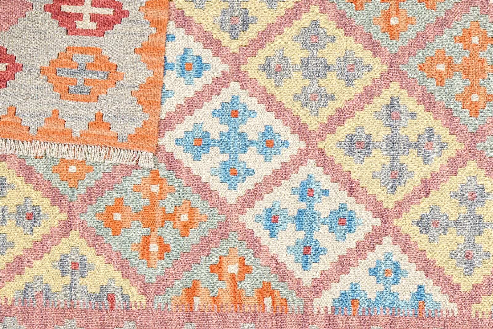 Kelim Gashgai — Handmade, 127x181 cm, Pink, 100% Virgin Wool | View 6