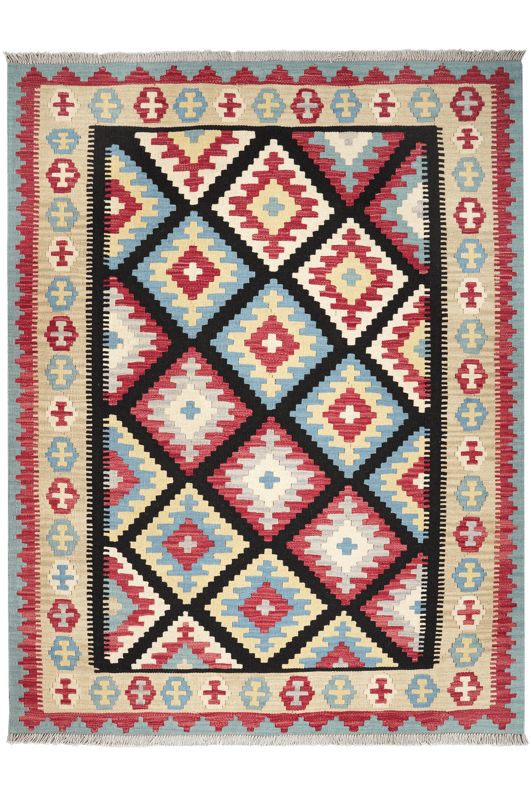 Kelim Gashgai — Handmade, 157x204 cm, Black, 100% Virgin Wool | Main view