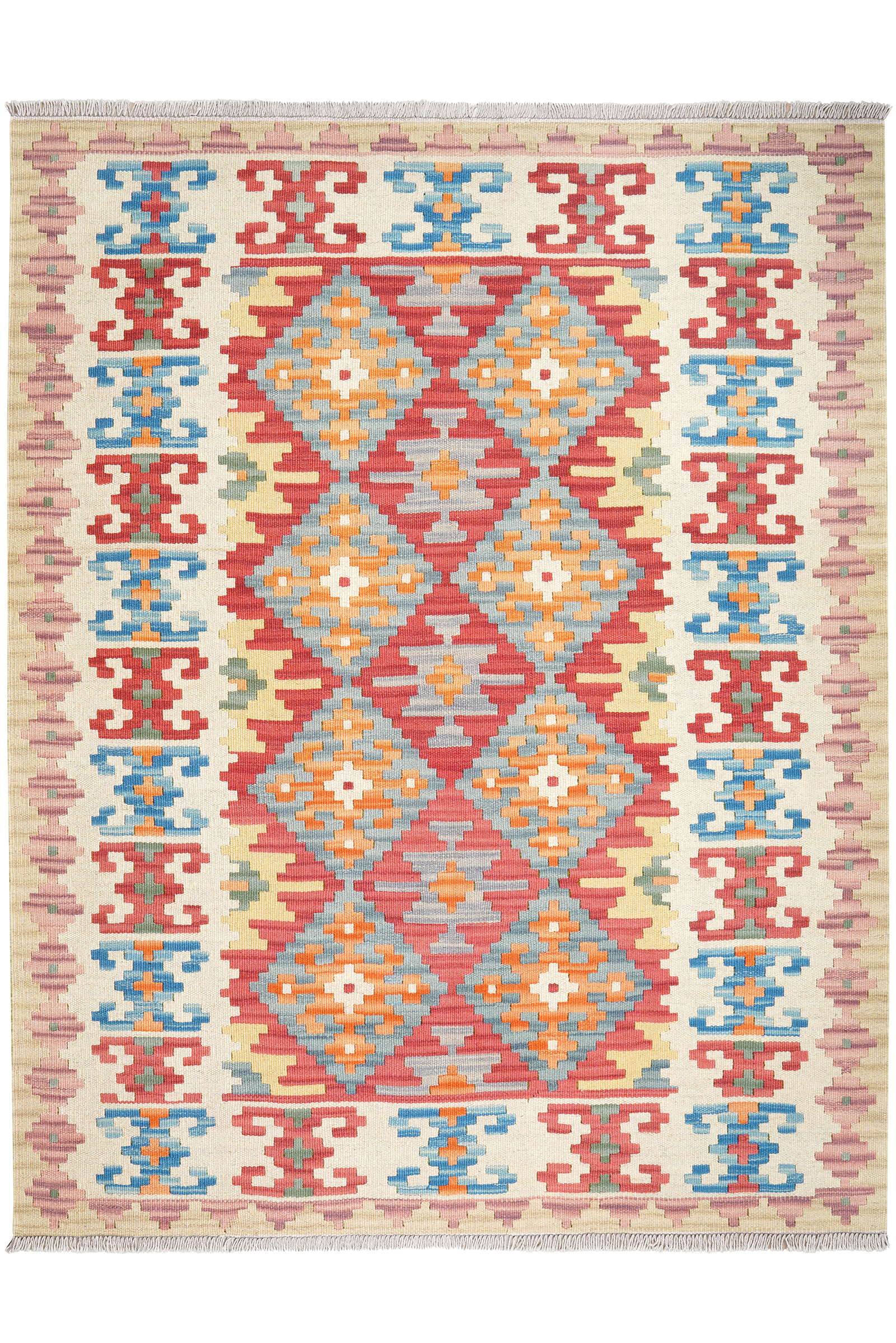 Kelim Gashgai — Handgefertigt, 197x155 cm, Beige, 100% Virgin Wool | Main view