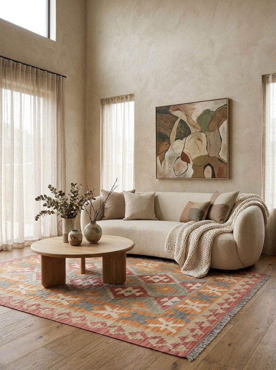 Kelim Gashgai — Handgefertigt, 203x149 cm, Rot, 100% Virgin Wool | Detail view