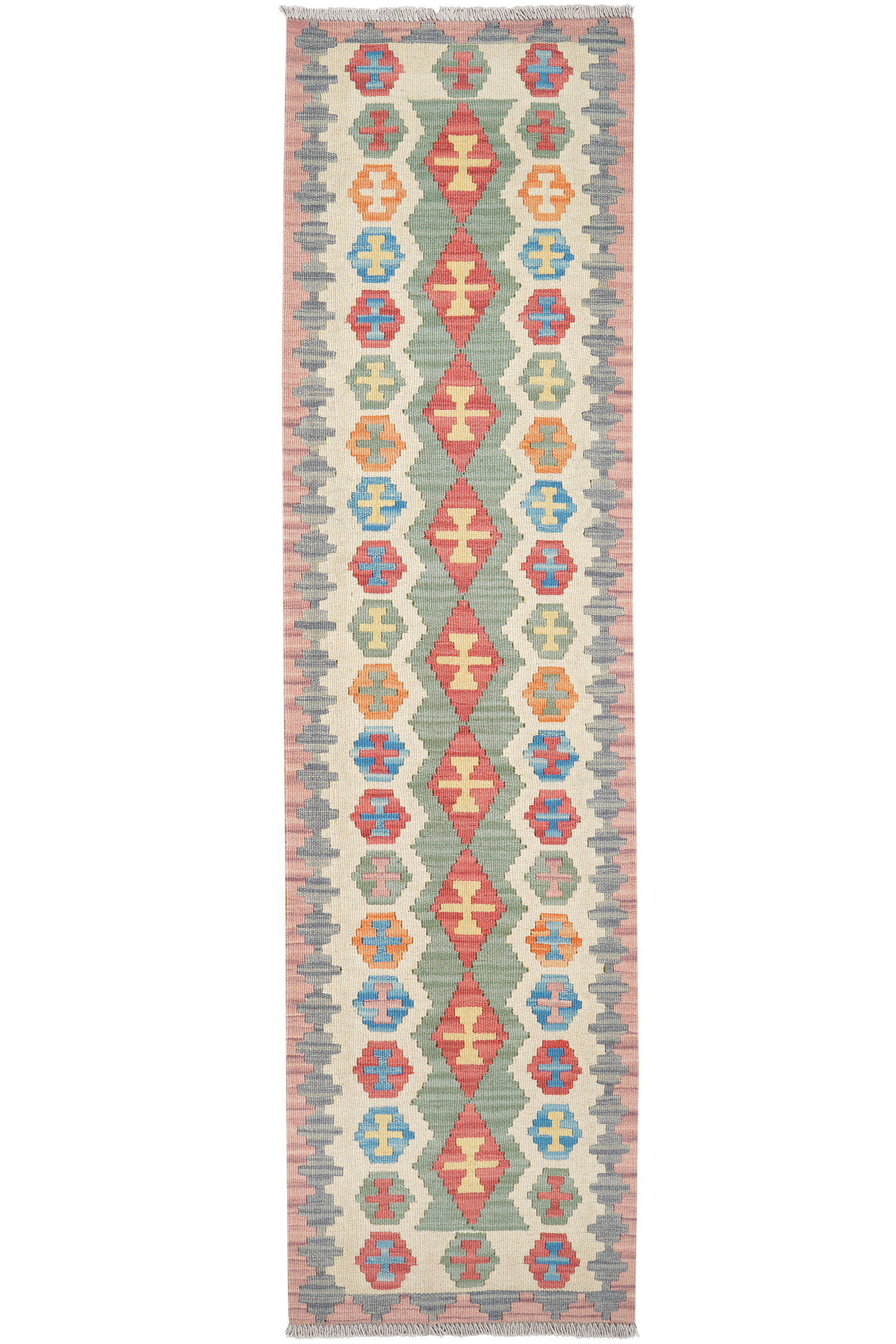 Kelim Gashgai — Handgefertigt, 244x61 cm, Beige, 100% Virgin Wool | Main view