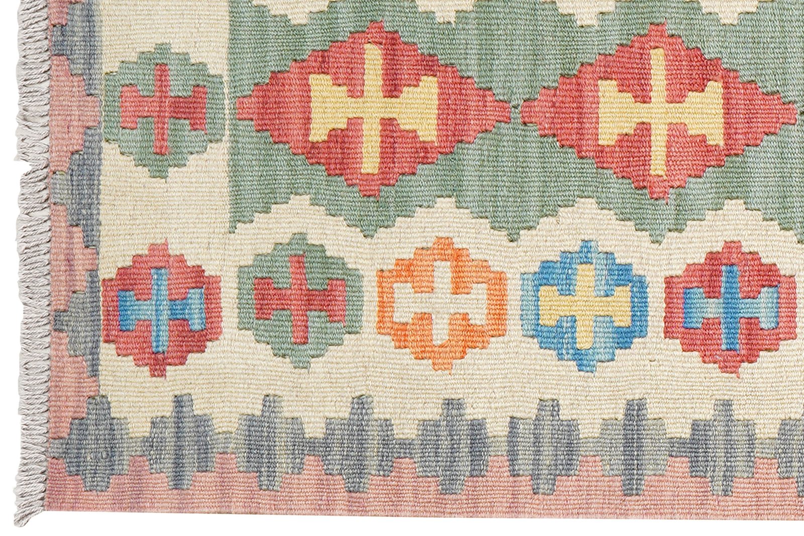 Kelim Gashgai — Handmade, 61x244 cm, Green, 100% Virgin Wool | View 3