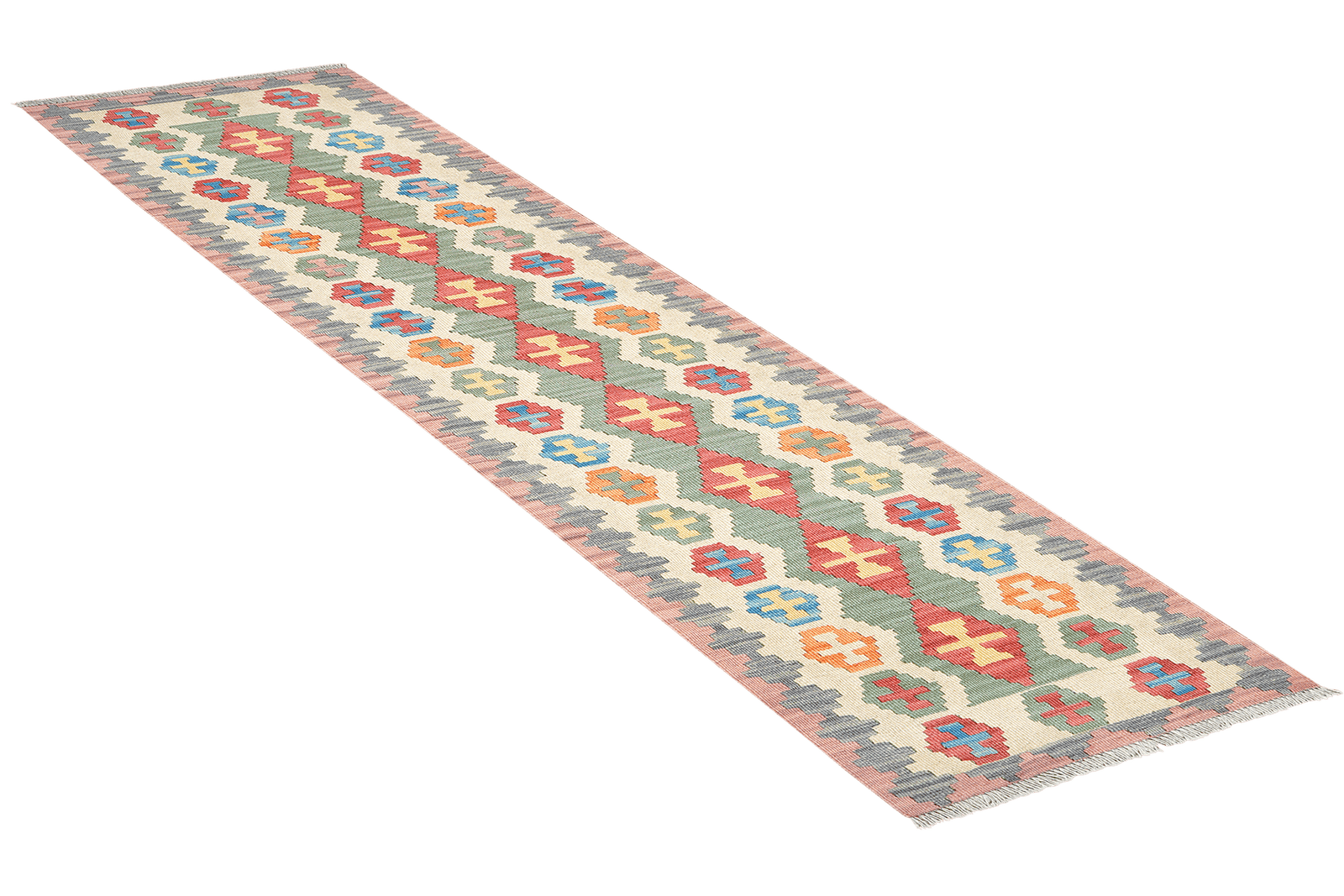 Kelim Gashgai — Handmade, 61x244 cm, Green, 100% Virgin Wool | View 4