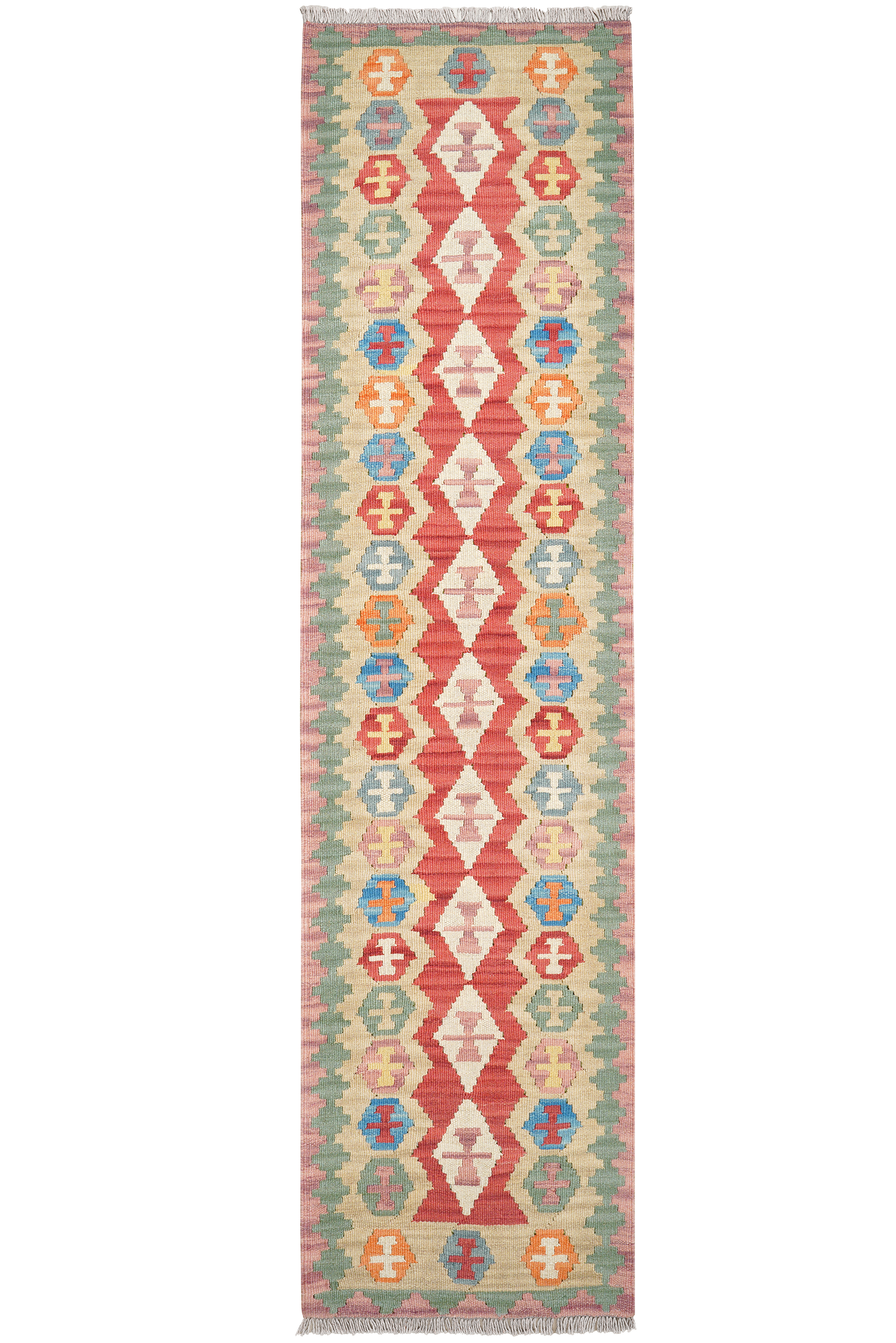 Kelim Gashgai — Handgefertigt, 244x60 cm, Beige, 100% Virgin Wool | Main view