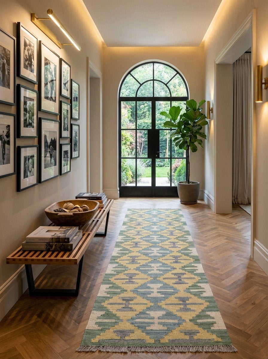 Kelim Gashgai — Handgefertigt, 198x59 cm, Bunt, 100% Virgin Wool | Detail view