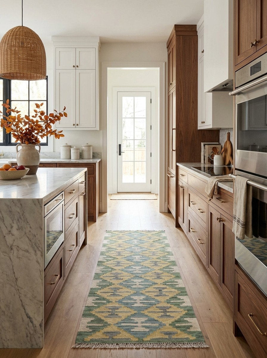 Kelim Gashgai — Handgefertigt, 198x59 cm, Bunt, 100% Virgin Wool | Back view