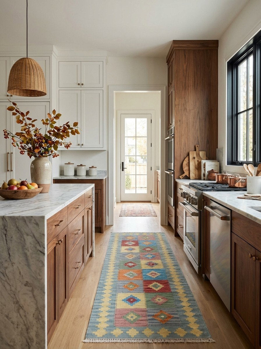 Kelim Gashgai — Handgefertigt, 198x62 cm, Gelb, 100% Virgin Wool | Back view