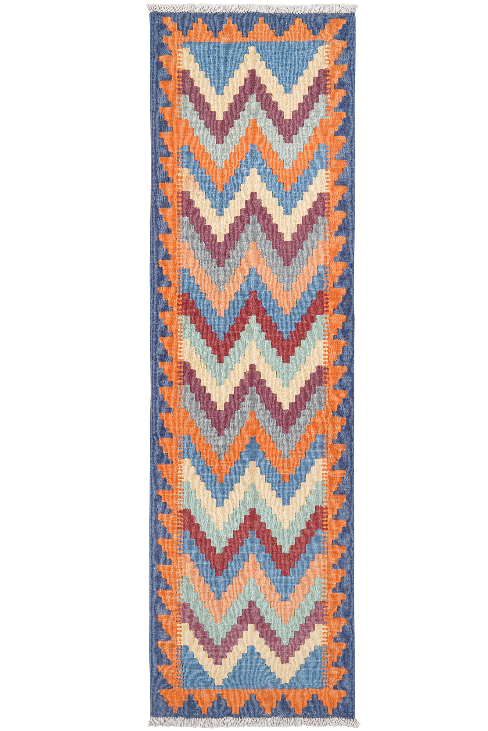 Kelim Gashgai — Handgefertigt, 197x55 cm, Blau, 100% Virgin Wool | Main view