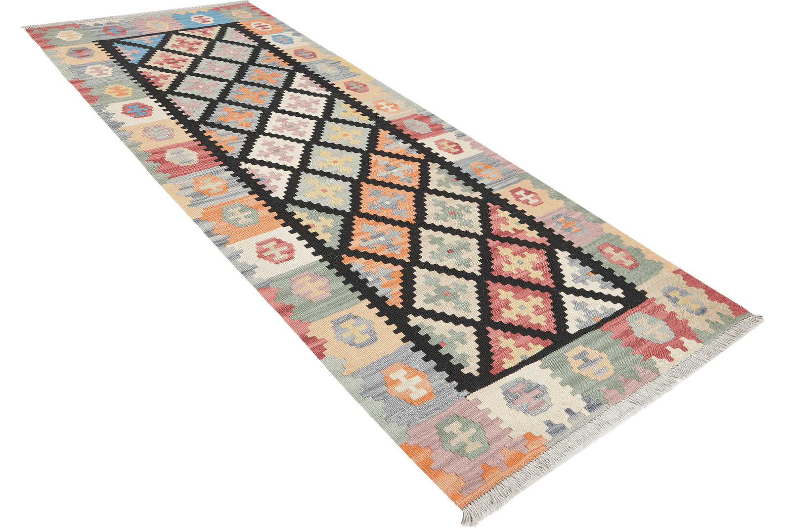 Kelim Gashgai — Handmade, 87x203 cm, Black, 100% Virgin Wool | View 4