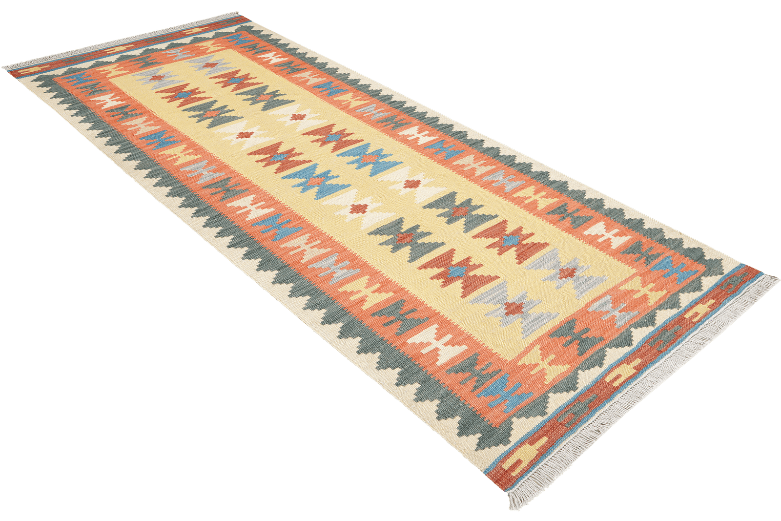 Kelim Gashgai — Handmade, 91x202 cm, Yellow, 100% Virgin Wool | View 4