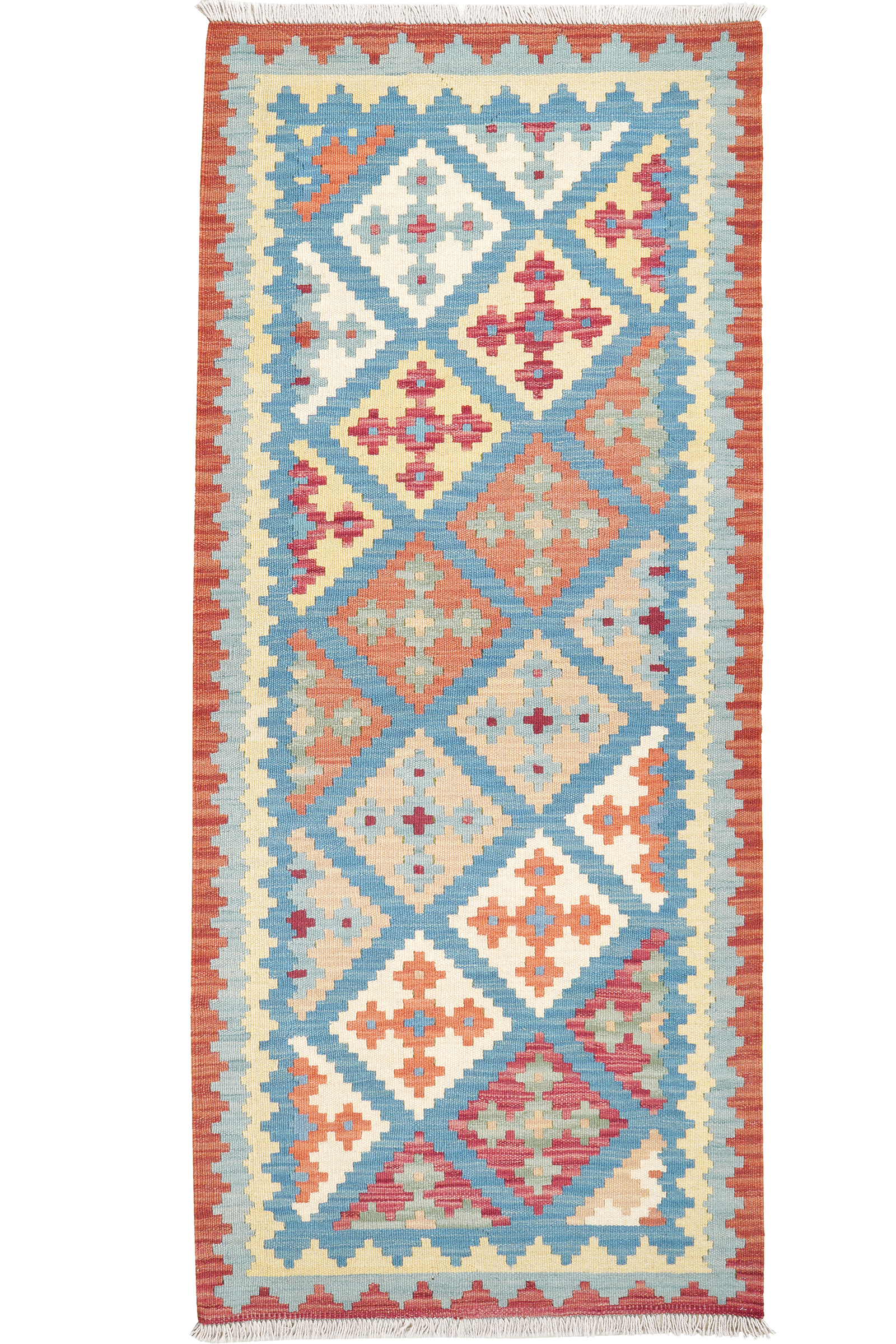 Kelim Gashgai — Handgefertigt, 197x84 cm, Blau, 100% Virgin Wool | Main view