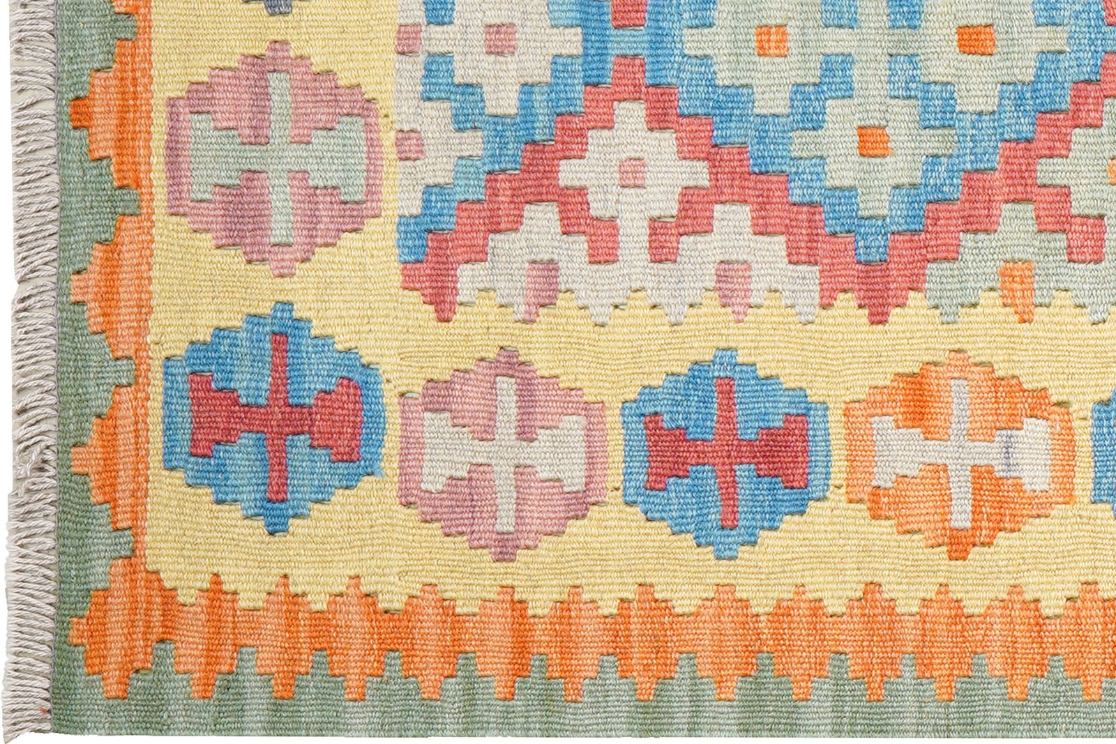 Kelim Gashgai — Handmade, 85x252 cm, Yellow, 100% Virgin Wool | View 3