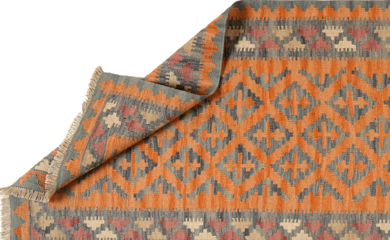 Kelim Gashgai — Handmade, 86x403 cm, Orange, 100% Virgin Wool | View 5
