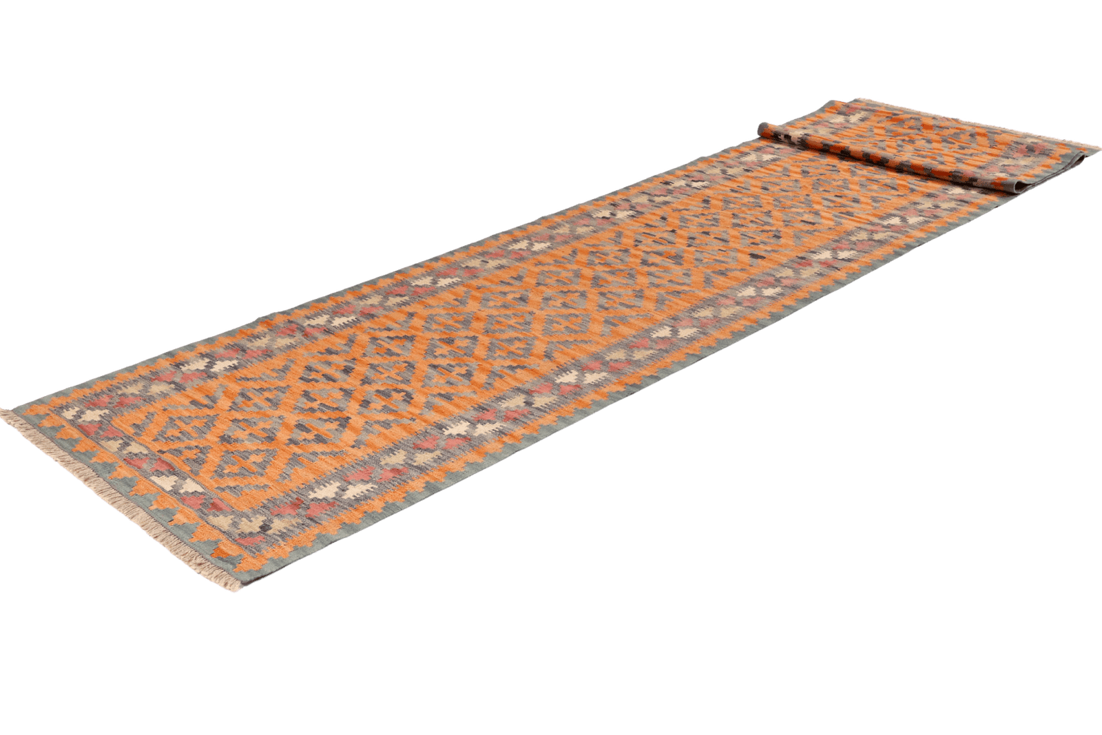 Kelim Gashgai — Handmade, 86x403 cm, Orange, 100% Virgin Wool | View 6