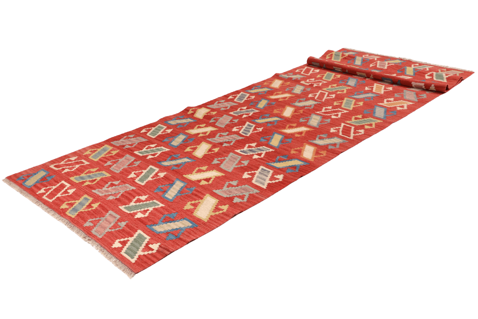 Kelim Gashgai — Handmade, 107x389 cm, Red, 100% Virgin Wool | View 6