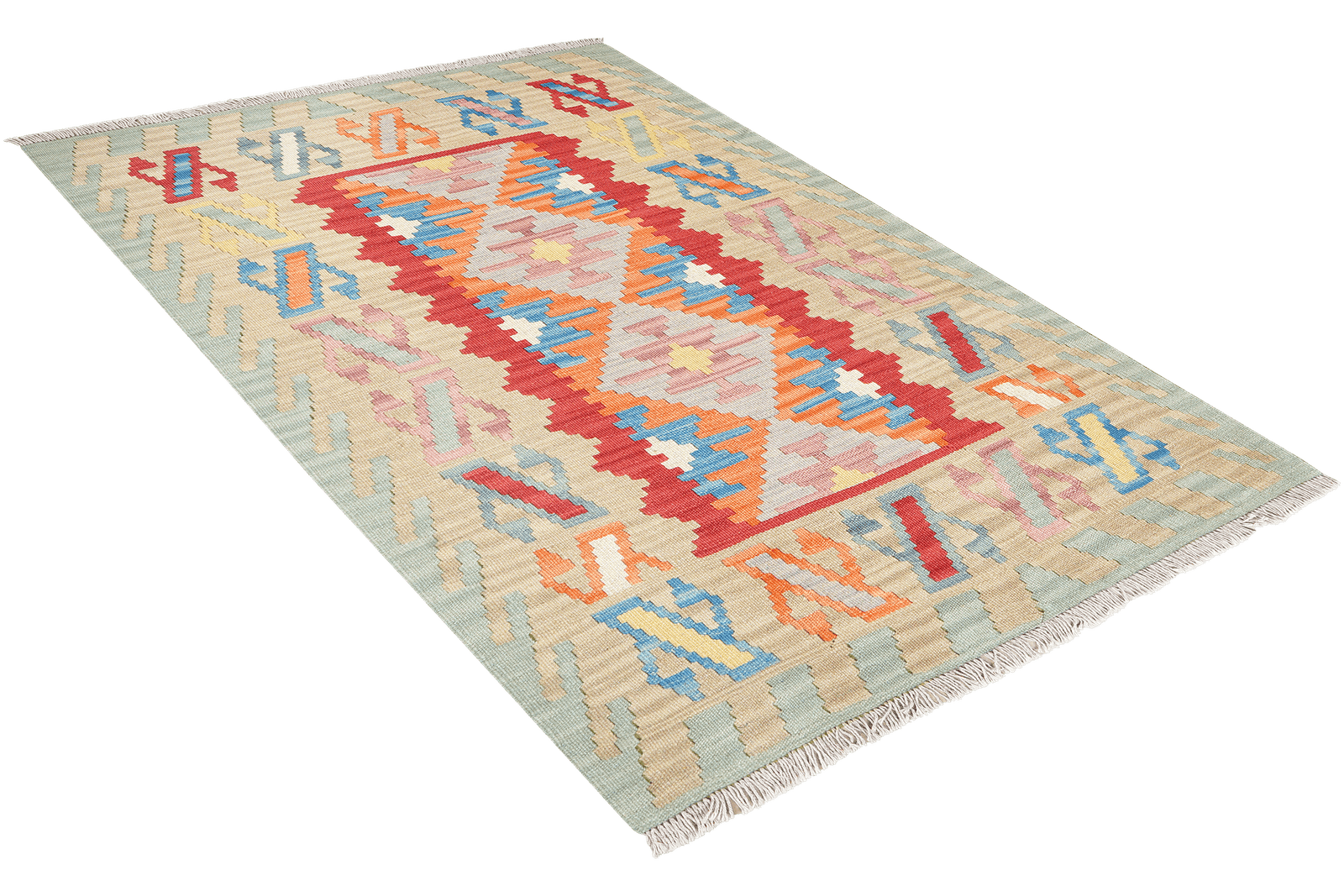 Kelim Gashgai — Handmade, 107x158 cm, Red, 100% Virgin Wool | View 4