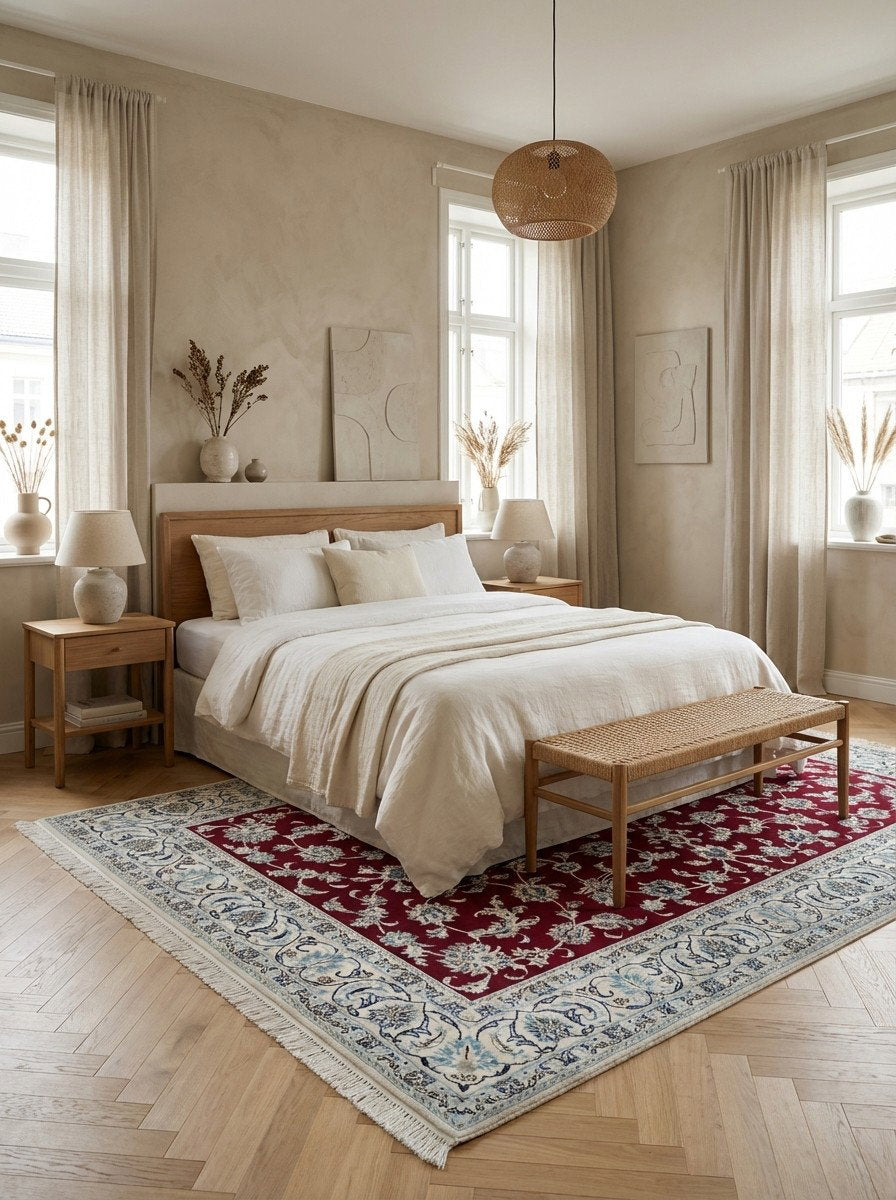 Nain 12La — Handgefertigt, 294x192 cm, Beige, 100% Virgin Wool | Detail view