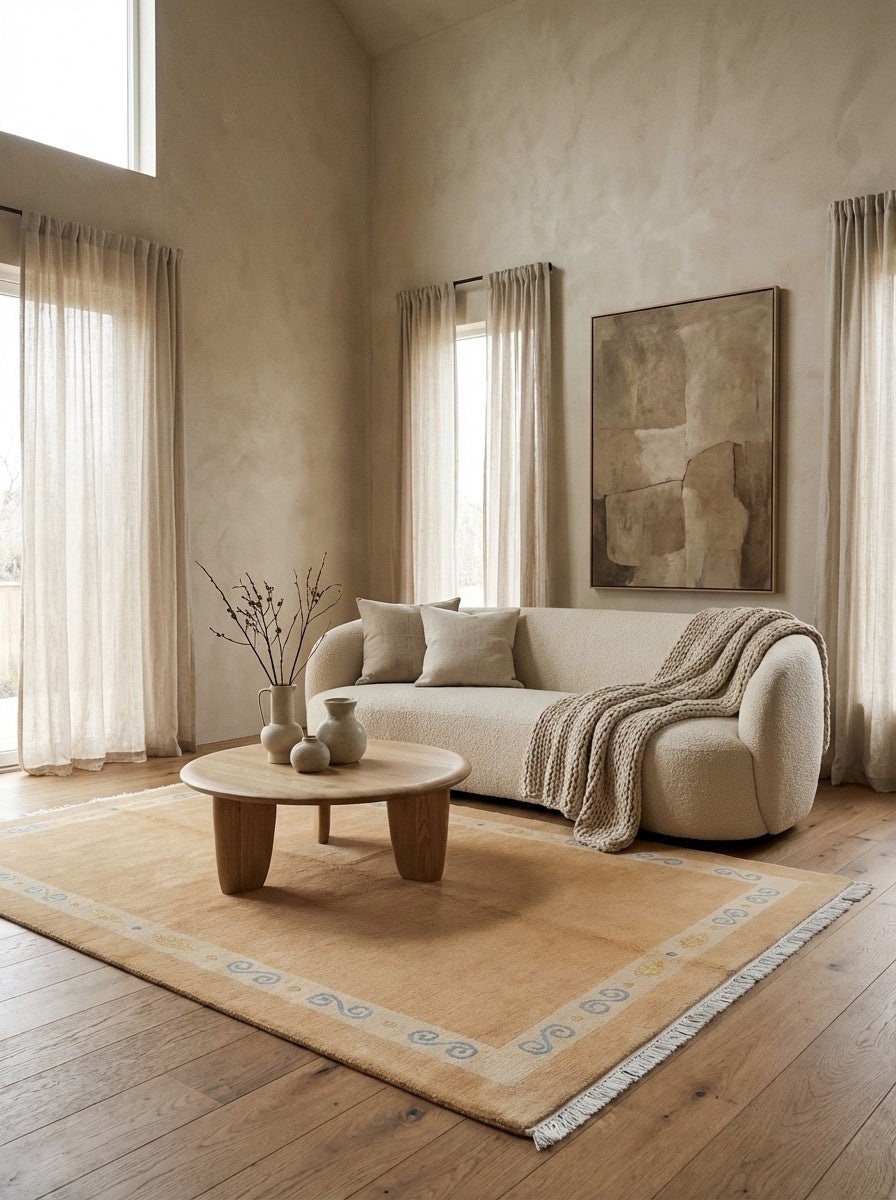 Nepal Kiran — Hand-knotted, 173x239 cm, Beige, 100% Virgin Wool | Detail view